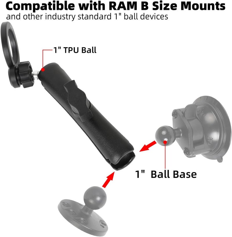 FPN Magnetic Phone Holder Base for RAM Mounts, 1" (25mm) Ball Mount for Magsafe- Long Aluminum B Size Double Socket Arm, Compatible with iPhone 17/16/15/14/13/12 Series - Image 3